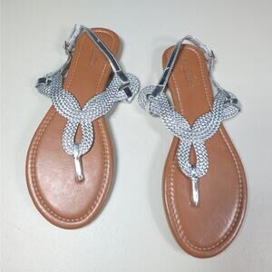 Palms Shoes Womens Size 10 Silver Braided Thong Sandals Slingback Flats New
